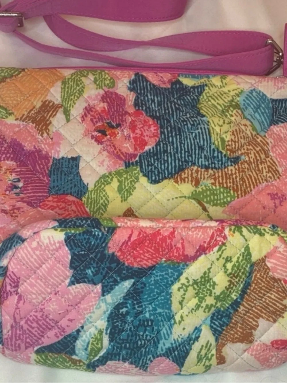Vera Bradley Multicolor Floral Crossbody with Pink Strap